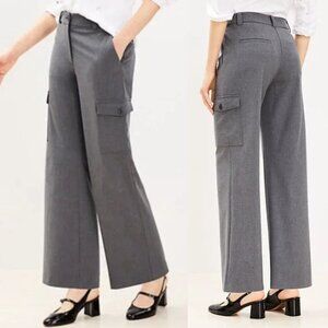 NWT LOFT HIGH WAIST CARGO STRAIGHT PANTS IN HEATHER GREY - SIZE 10